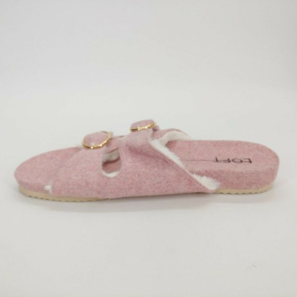 Loft Womens Double Strap Faux Fur Buckle Sandals Cotton Candy Pink‎ 9-10 - Picture 2 of 10
